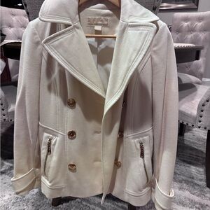 Michael Kors Cream Pea Coat with Gold Buttons